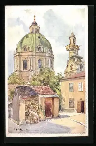 Künstler-AK E.F. Hofecker: Wien, Karlskirche und alter Hof