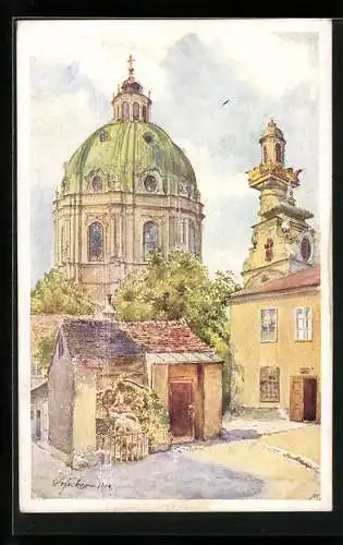 Künstler-AK E.F. Hofecker: Wien, Karlskirche und alter Hof