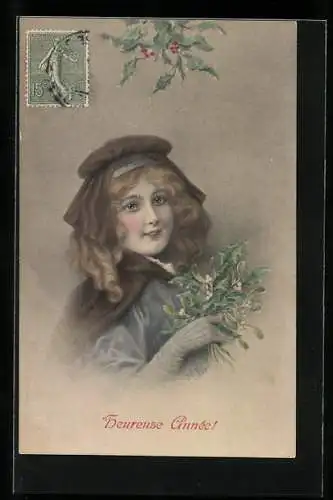 Künstler-AK Wichera, M. Munk Nr. 202: Mädchen mit Haube und Stechpalme