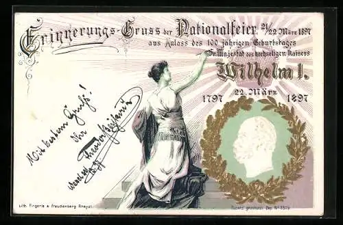 Lithographie Kaiser Wilhelm I., zum 100. Geburtstag am 22. März 1897