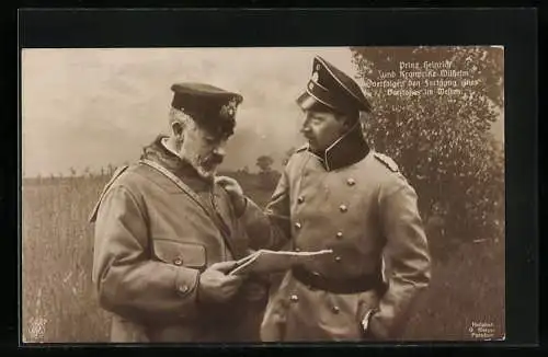 AK Prinz Heinrich und Kronprinz Wilhelm beim Kartenstudium im Felde