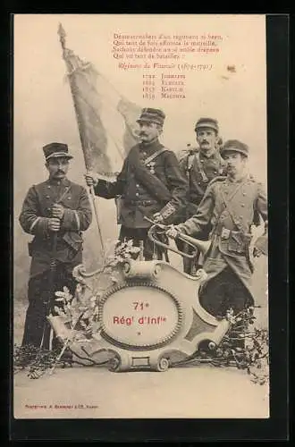 AK französische Infanterie, 13.e Regiment d'Infanterie, Fahnenträger mit Standarte, Soldaten mit Gewehr & Trompete