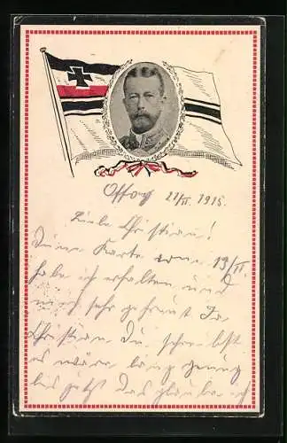 AK Prinz Heinrich von Preussen im Portrait mit Reichsfahne