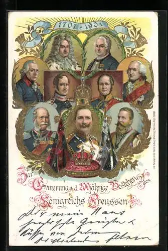 AK Kaiser Wilhelm I. und seine Vorfahren, Portraits, 1701-1901, Fahnen, gerahmte Ansichten