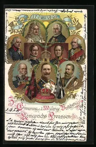 AK Kaiser Wilhelm I. und seine Vorfahren, Portraits, 1701-1901, Fahnen, gerahmte Ansichten