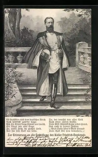 Künstler-AK Friedrich Wilhelm III. von Preussen in eleganter Uniform auf Treppenstufen, Gedicht