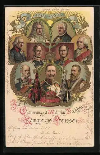 AK Kaiser Wilhelm I. und seine Vorfahren, Portraits, 1701-1901, Fahnen, gerahmte Ansichten