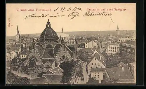 AK Dortmund, Panorama und neue Synagoge