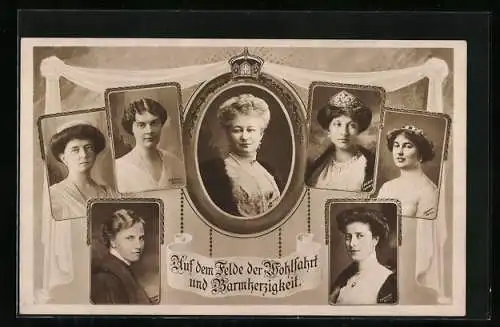 AK Kaiserin Auguste Victoria von Preussen & die Prinzessinen - Auf dem Felde der Wohlfahrt & Barmherzigkeit