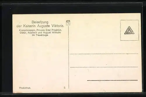 AK Trauerzug bei der Beisetzung der Kaiserin, mit Prinzen und Kronprinzessin