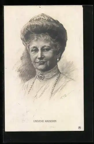 AK Kaiserin Auguste Victoria Königin von Preussen mit Perlenkette