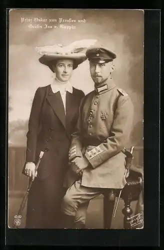 AK Prinz Oskar von Preussen als Soldat in Uniform und Gräfin Ina von Ruppin