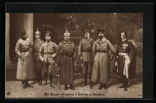 Fotomontage-AK Kaiser Wilhelm II. mit seinen 6 Söhnen in Feldgrau