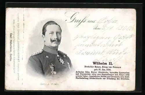 AK Kaiser Wilhelm II., Portrait in Uniform