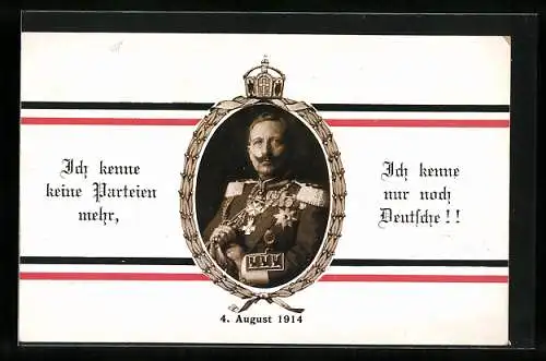 AK Kaiser Wilhelm II. im Portrait mit Reichsfahnen-Passepartout