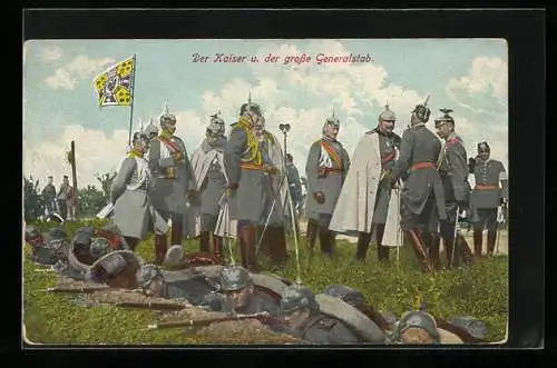 AK Kaiser Wilhelm II. mit dem Generalstab