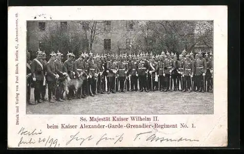 AK Kaiser Wilhelm II. beim Kaiser Alexander-Garde-Grenadier-Regiment No. 1