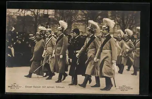 AK Kaiser Wilhelm II. mit seinen Söhnen