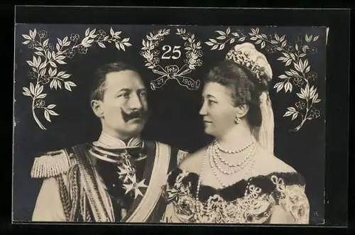 AK Kaiser Wilhelm II. mit Kaiserin Auguste Viktoria zum 25. Jubiläum