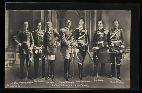 AK Kaiser Wilhelm II. mit seinen Söhnen