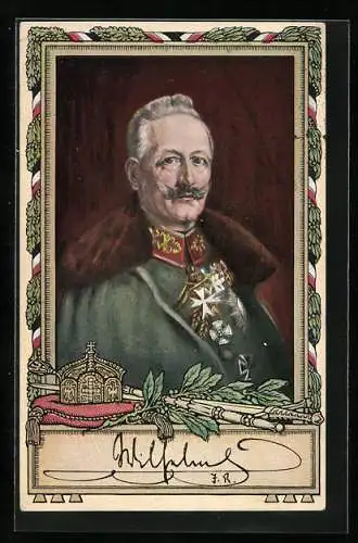 AK Kaiser Wilhelm II. in Uniform und Mantel