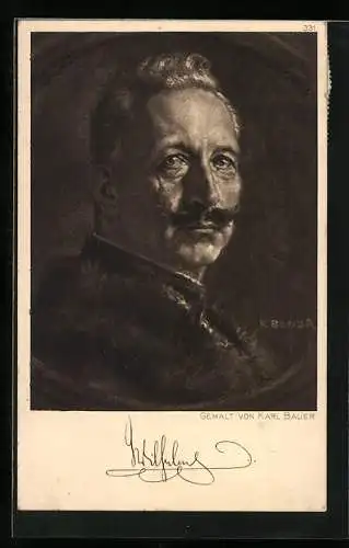 Künstler-AK Portrait Kaiser Wilhelm II. mit Pelzkragen