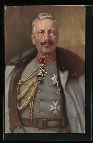 AK Kaiser Wilhelm II. in Uniform mit Orden und Achselschnur