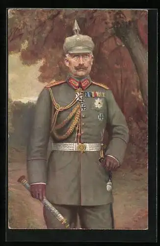 Künstler-AK Kaiser Wilhelm II. in Uniform mit Pickelhaube