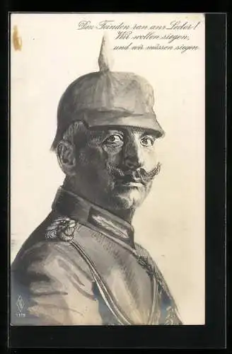 Künstler-AK Kaiser Wilhelm II. mit Pickelhaube