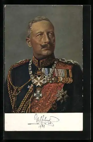 Künstler-AK Kaiser Wilhelm II. in Uniform zur Seite blickend