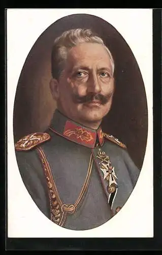 AK Kaiser Wilhelm II. in Uniform mit ernsten Blick