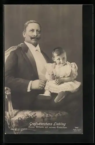 AK Kaiser Wilhelm II. mit seinem Enkelchen, Grossväterchens Liebling