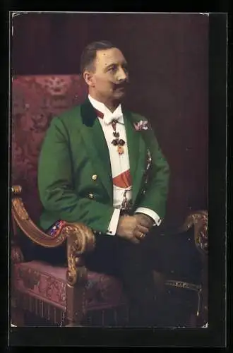 AK Stattlicher Kaiser Wilhelm II. im eleganten Anzug mit Ansteckblume