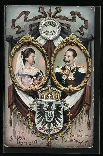 AK Zur Silberhochzeit des Deutschen Kaiserpaares 1881-1906, Kaiser Wilhelm II. und Auguste