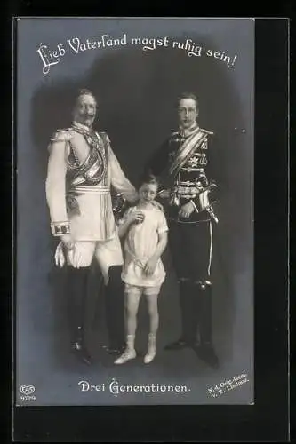 AK Kaiser Wilhelm II. von Preussen, sein Enkel und Kronprinz Wilhelm als Husar