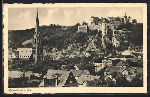 AK Heidenheim / Brenz, Blick über die Altstadt auf Schloss Hellenstein