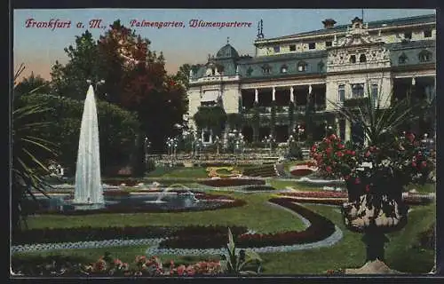 AK Frankfurt-Westend, Ansicht vom Palmengarten mit Blumenparterre