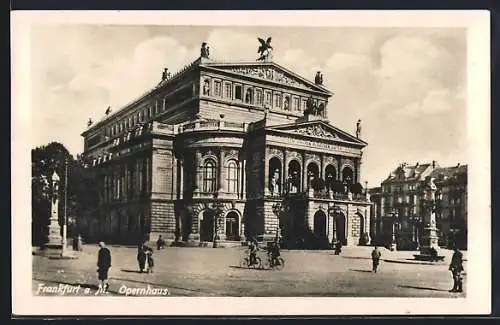 AK Frankfurt a. M., Opernhaus mit Denkmal