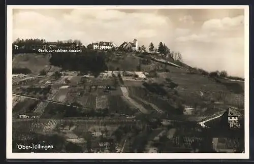 AK Ober-Tüllingen, Blick hinauf zur Kapelle auf dem Berg, Gasthof Zur schönen Aussicht