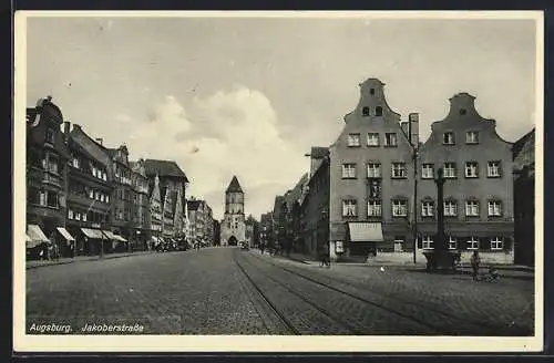 AK Augsburg, Jakoberstrasse mit Geschäften