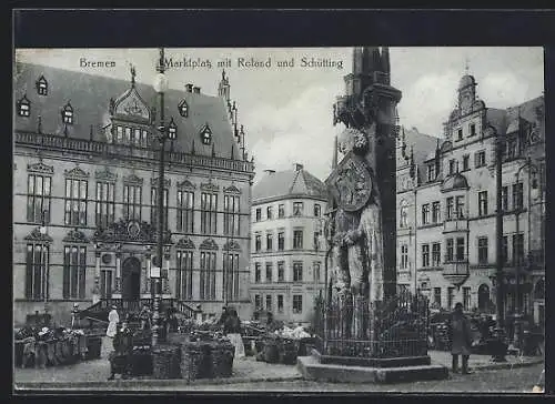 AK Bremen, Marktplatz mit Roland und Schütting