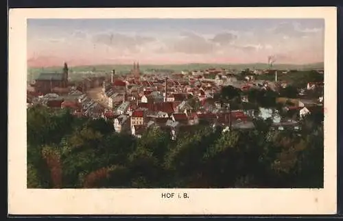 AK Hof i. B., Gesamtansicht aus der Vogelschau
