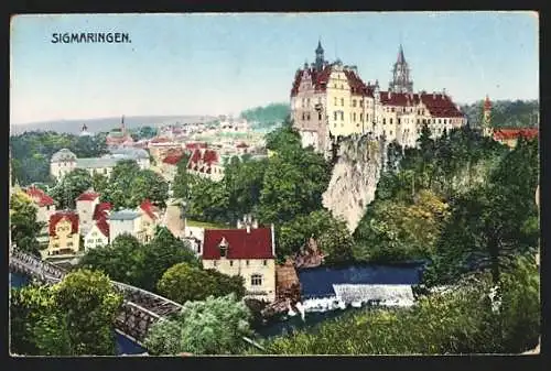 AK Sigmaringen, Blick auf den Ort und Schloss