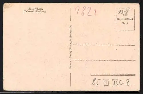 AK Schwarzwald, Bauernhaus mit Scheunen-Einfahrt, mit Bahnpoststempel