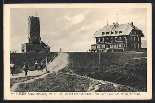 AK Feldberg / Schwarzwald, Feldbergturm mit Gasthaus zum Feldbergturm