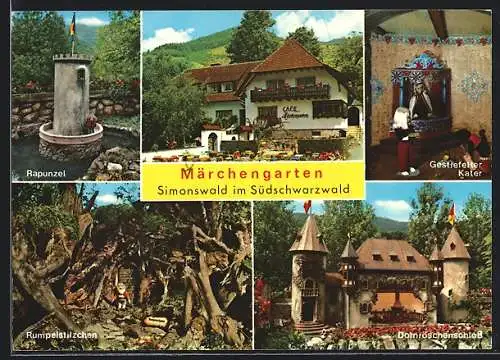 AK Simonswald /Schwarzwald, Cafe-Pension Märchengarten Fam. Tritschler, mit Märchenfiguren