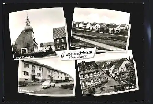 AK Grosseicholzheim /Buchen, Röhrigstrasse, Evgl. Kirchpartie, Neues Viertel und Ortspartie