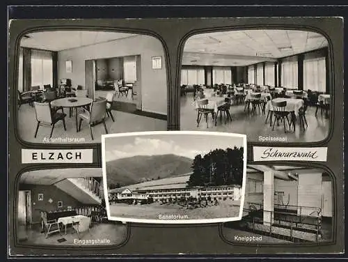 AK Elzach /Schwarzwald, Das Sanatorium mit Aufenthaltsraum, Speisesaal, Eingangshalle und Kneippbad