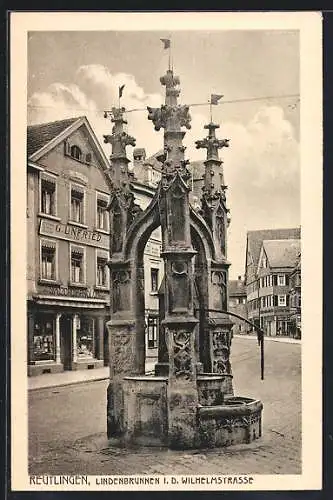 AK Reutlingen, Lindenbrunnen i. d. Wilhelmstrasse