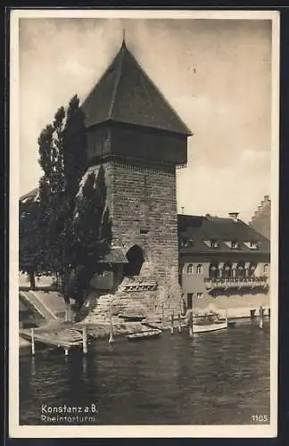 AK Konstanz a. B., Der Rheintorturm am Wasser